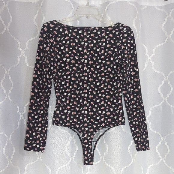 VS Pink Black Floral Print Bodysuit - Picture 2 of 5